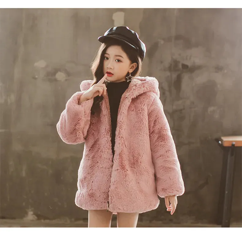 Girl's Faux Fur Thickened Thermal Coat