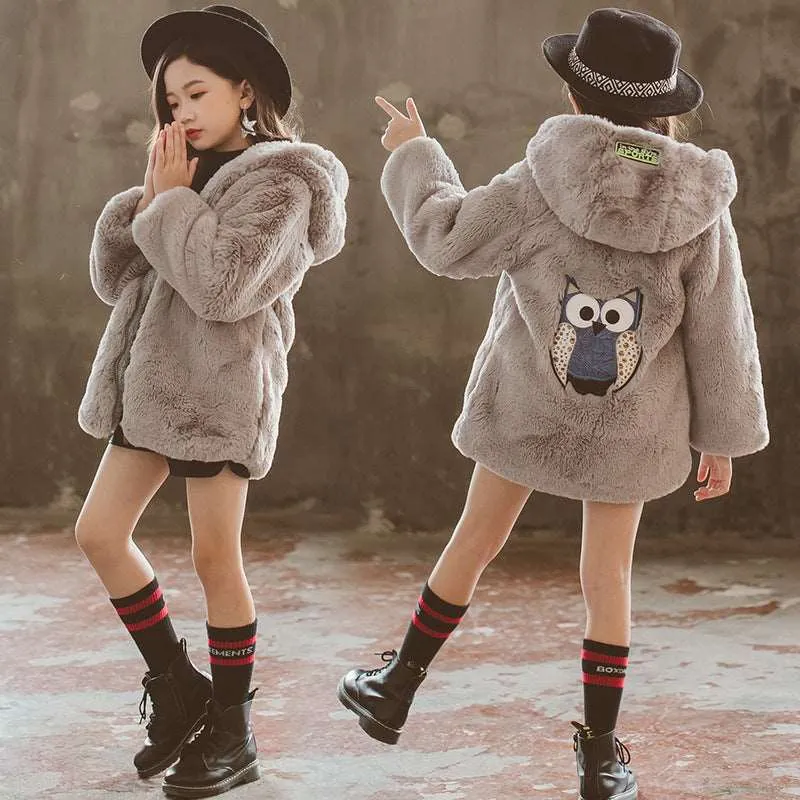 Girl's Faux Fur Thickened Thermal Coat