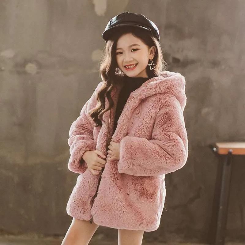 Girl's Faux Fur Thickened Thermal Coat