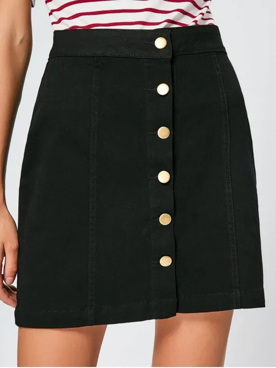 Gorgeous Button Fly High Waisted Mini Skirt