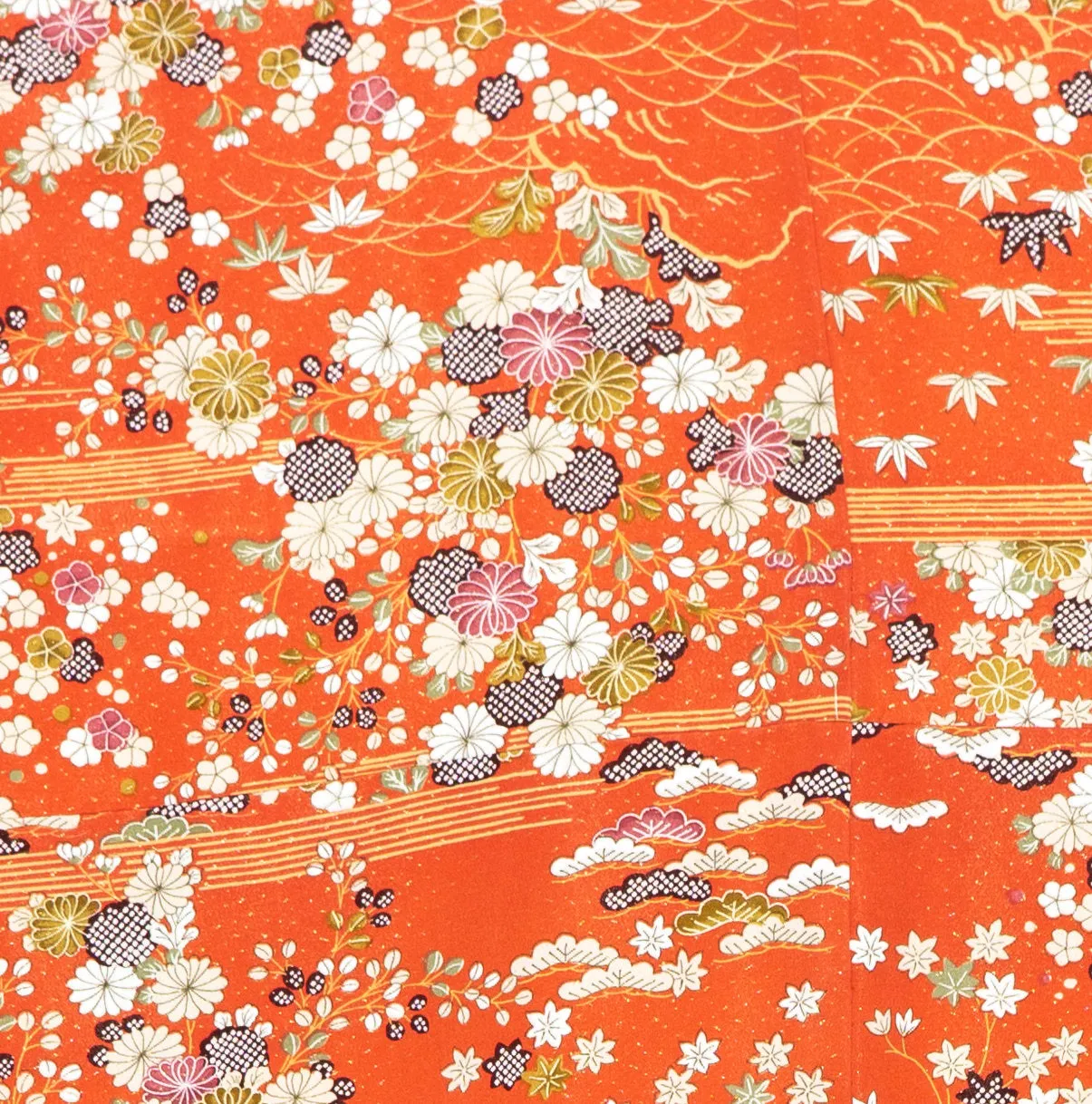 Gorgeous Floral Edo Komon Kimono Orange Chrysanthemum Plum Cherry Blossoms Flowers