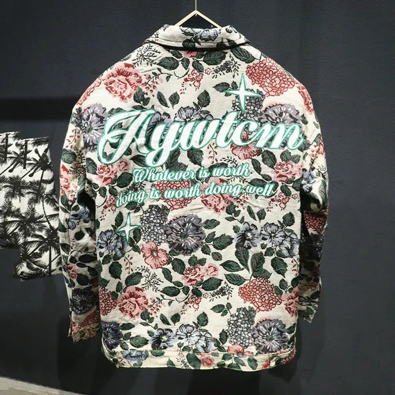 Green Letter Flower Jacquard Jacket