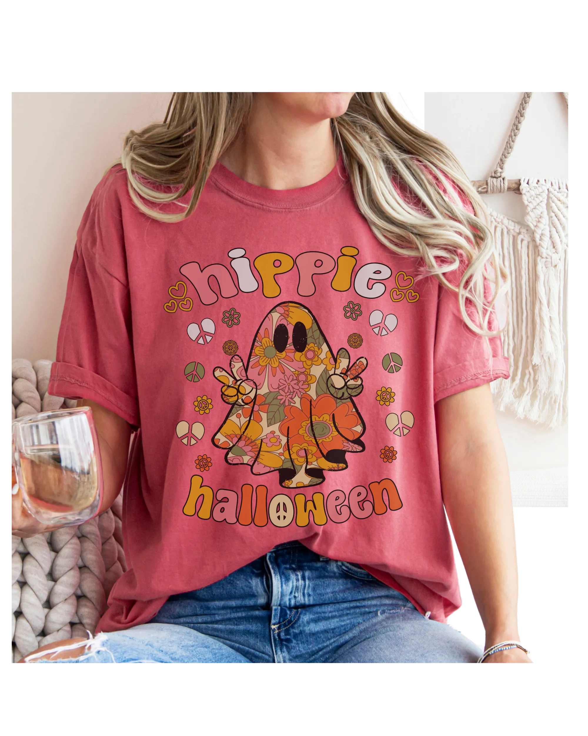 Halloween Comfort Colors® T-Shirt, Retro Design Hippie Halloween Cute Women's T-Shirt