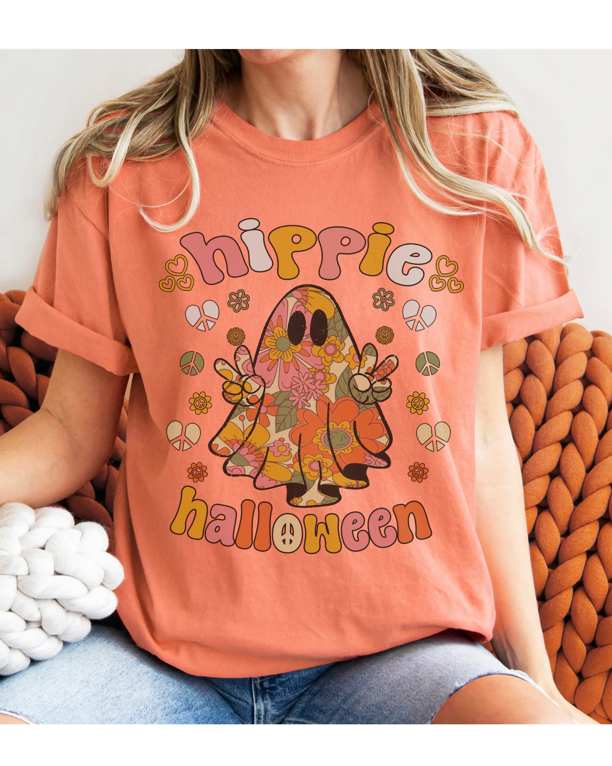 Halloween Comfort Colors® T-Shirt, Retro Design Hippie Halloween Cute Women's T-Shirt