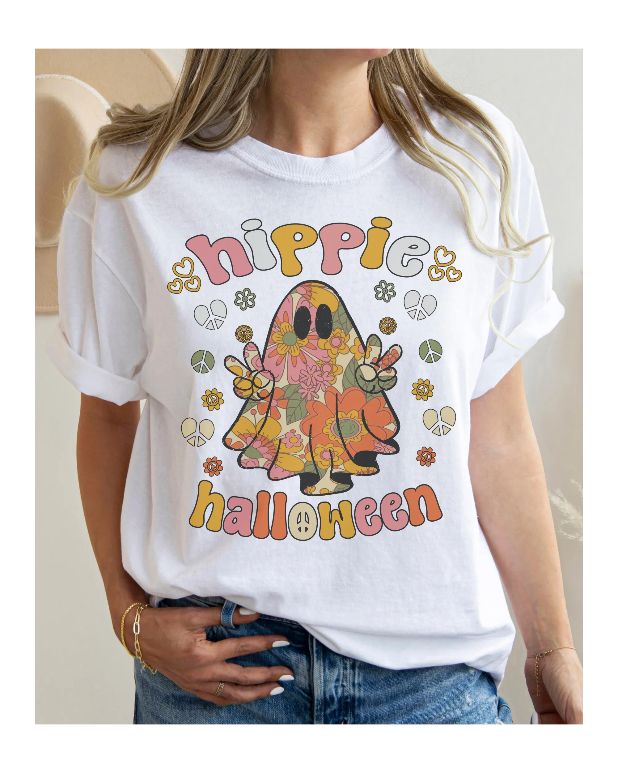 Halloween Comfort Colors® T-Shirt, Retro Design Hippie Halloween Cute Women's T-Shirt