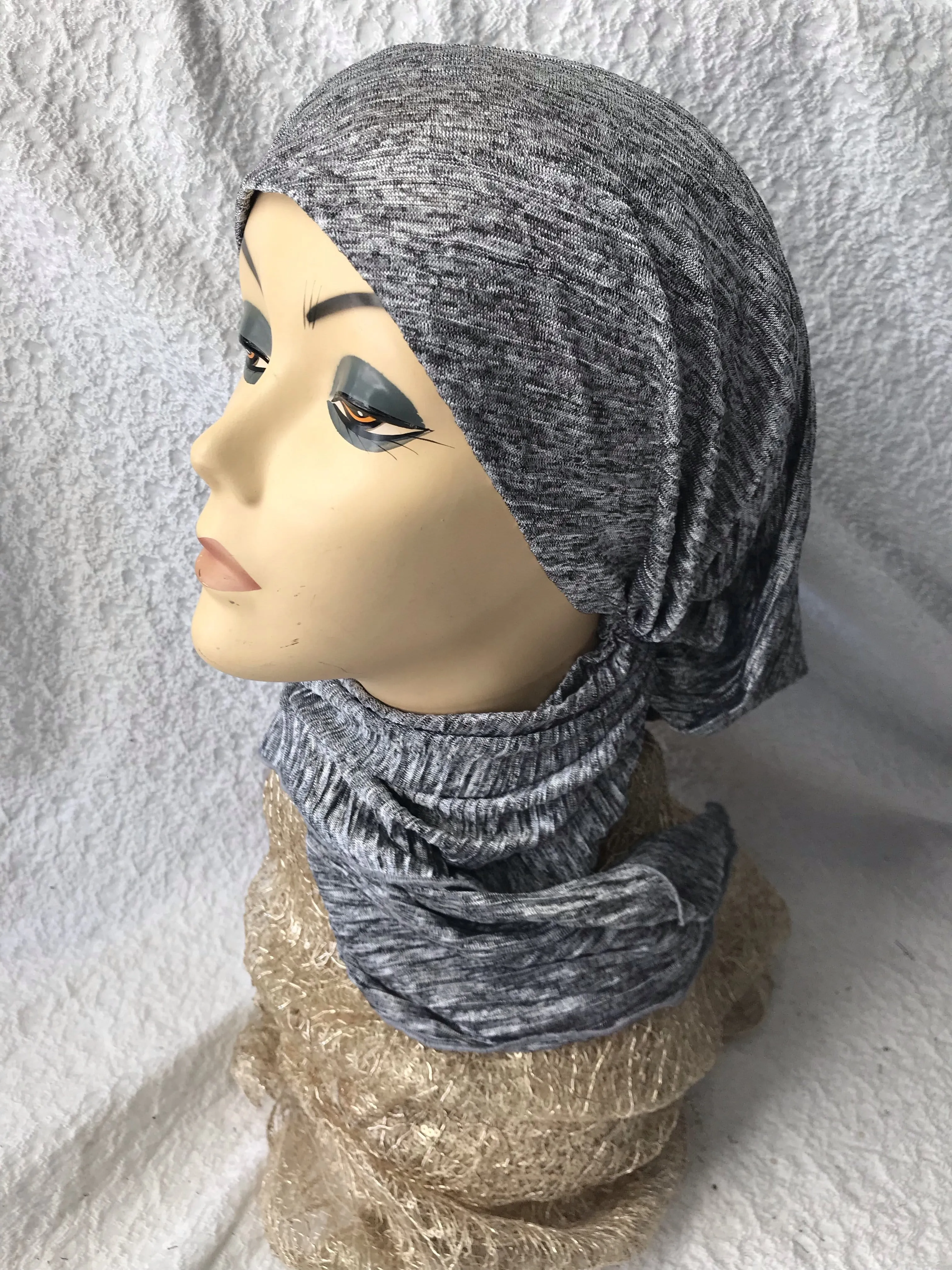 Head Cover For Women | Long Tie Back Hat To Conceal Hair Silver Fitted Pre Tied Head Covering Head Wrap Scarf For Women