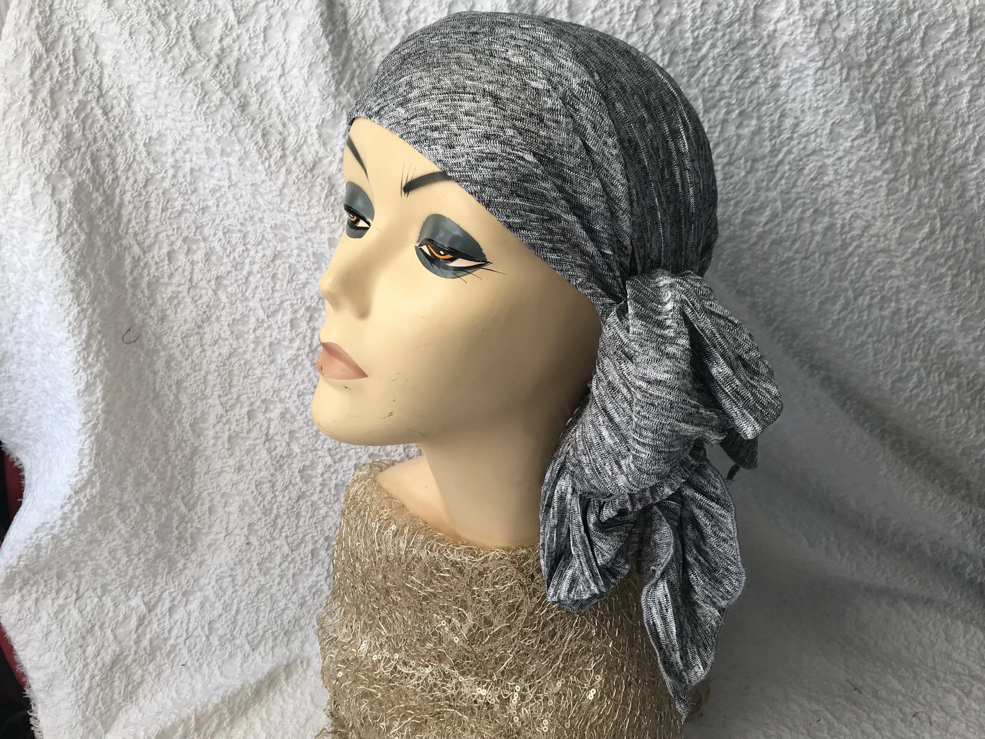 Head Cover For Women | Long Tie Back Hat To Conceal Hair Silver Fitted Pre Tied Head Covering Head Wrap Scarf For Women