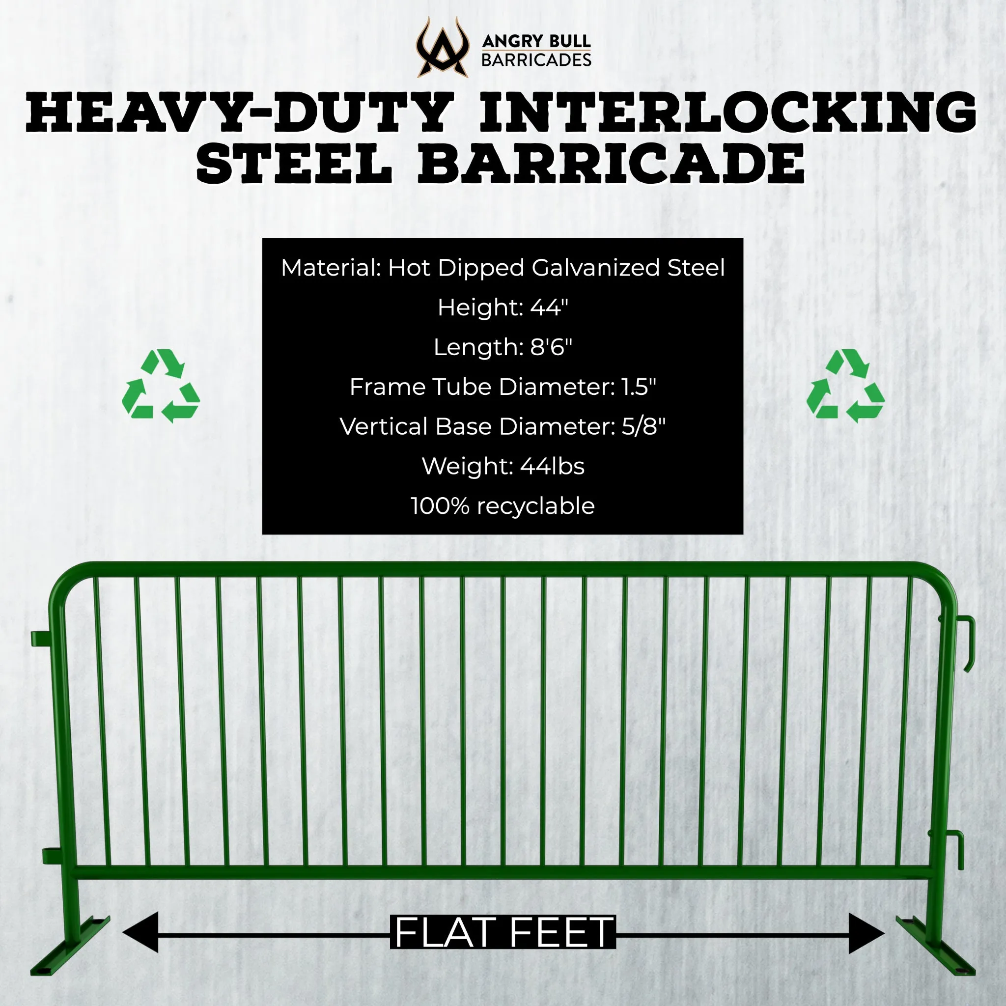 Heavy Duty Interlocking Steel Barricade, 8.5 Ft. - Angry Bull Barricades