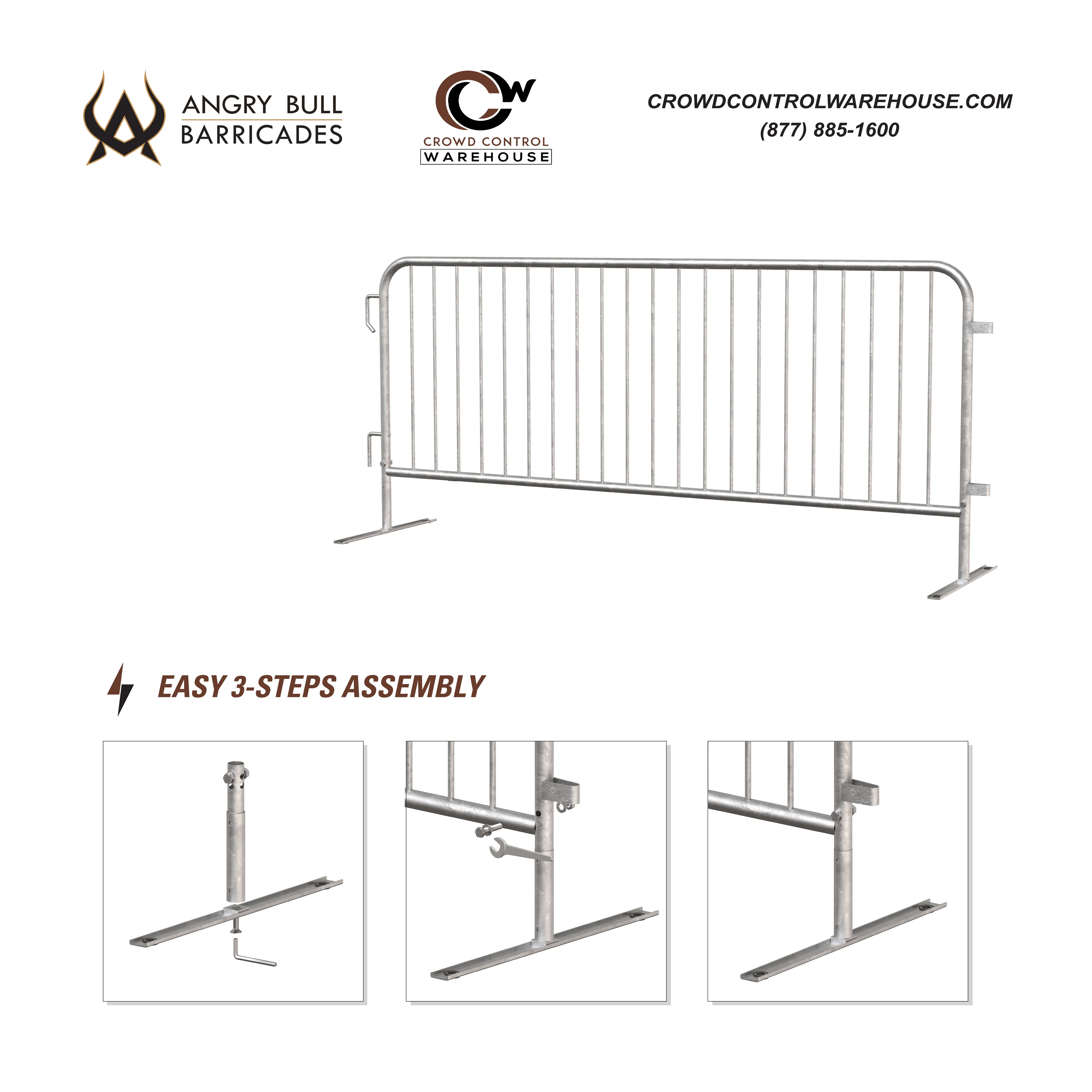 Heavy Duty Interlocking Steel Barricade, 8.5 Ft. - Angry Bull Barricades