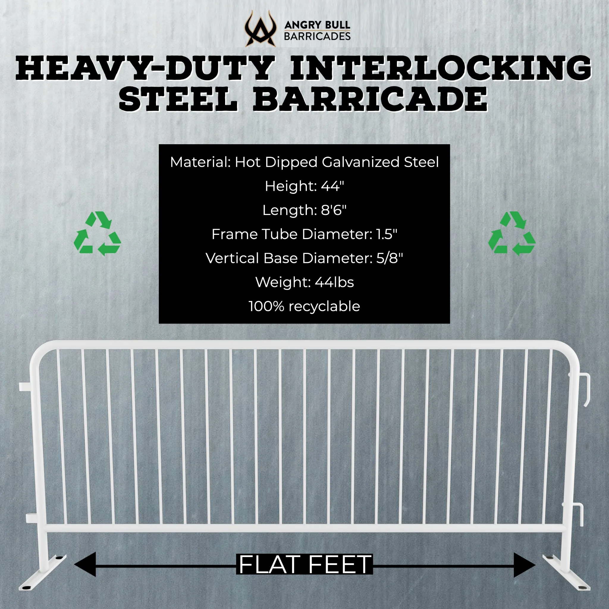 Heavy Duty Interlocking Steel Barricade, 8.5 Ft. - Angry Bull Barricades