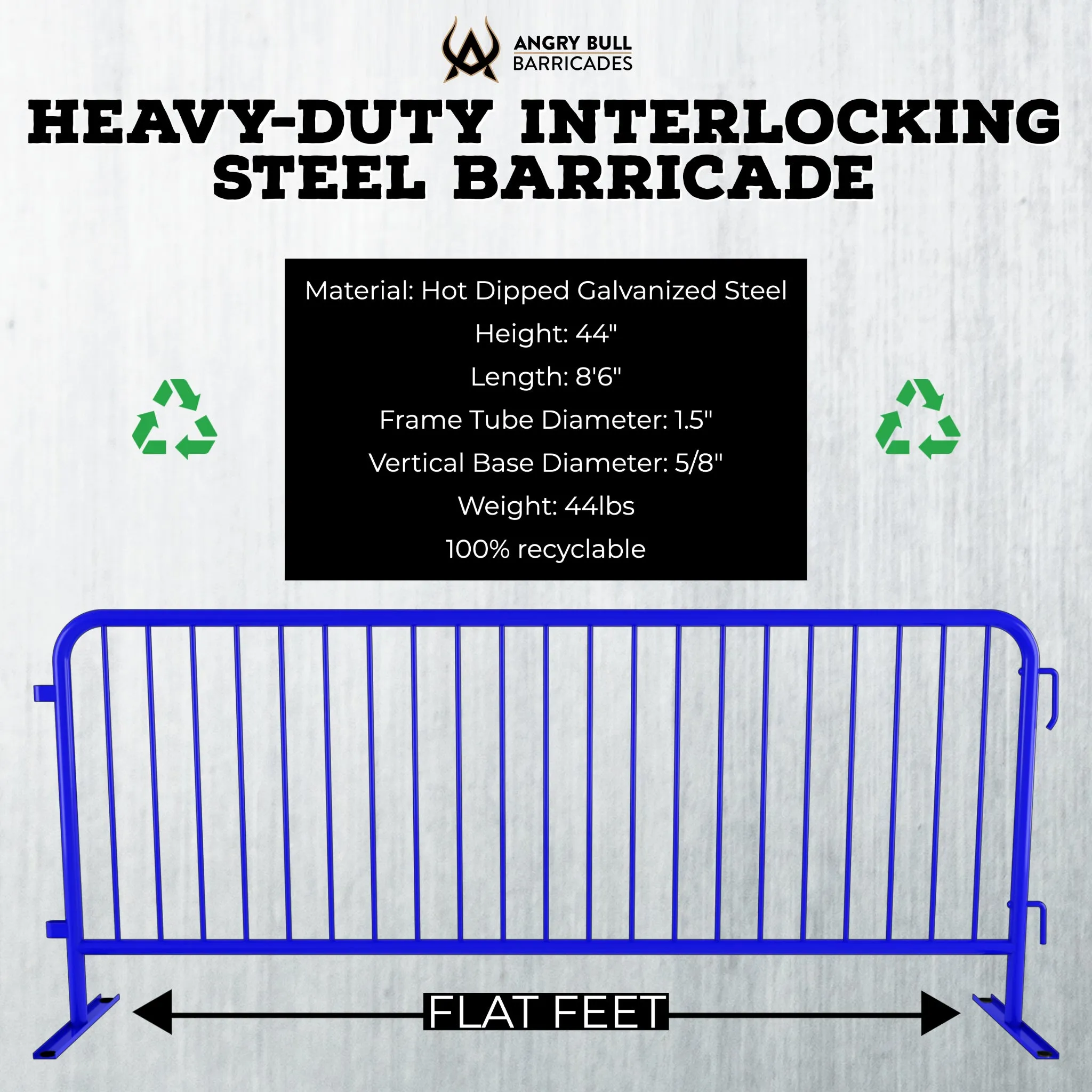 Heavy Duty Interlocking Steel Barricade, 8.5 Ft. - Angry Bull Barricades