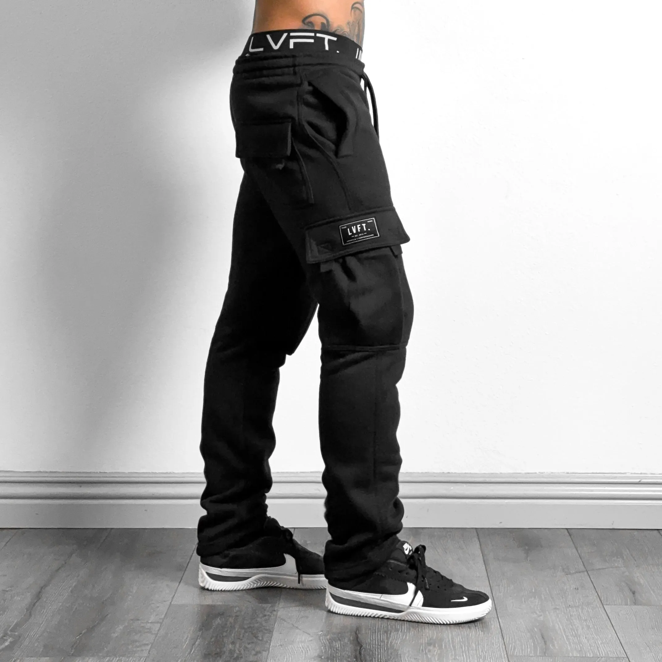 Heavy Fleece Cargo Pants - Black