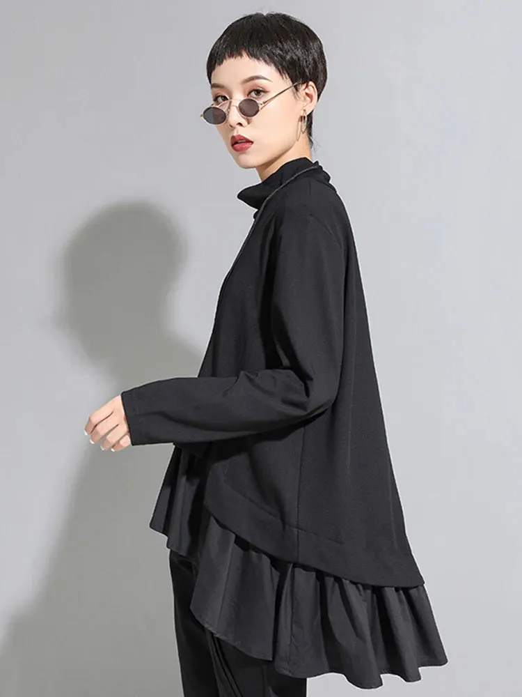 HEYFANCYSTYLE Black Asymmetrical Ruffles Shirt