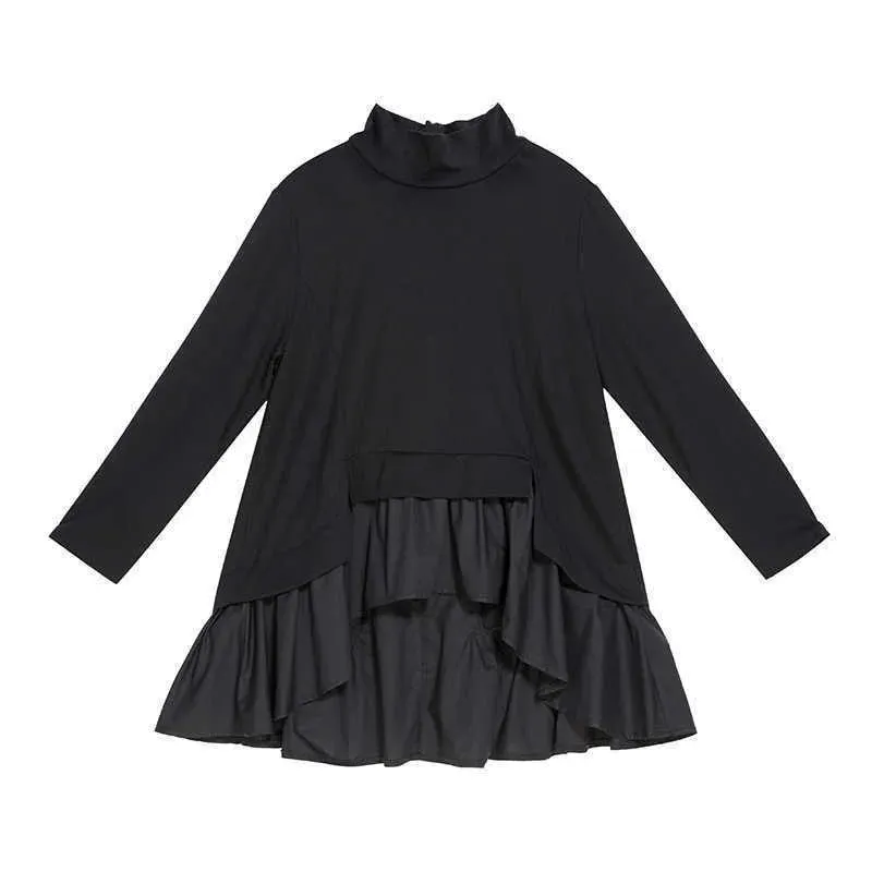 HEYFANCYSTYLE Black Asymmetrical Ruffles Shirt