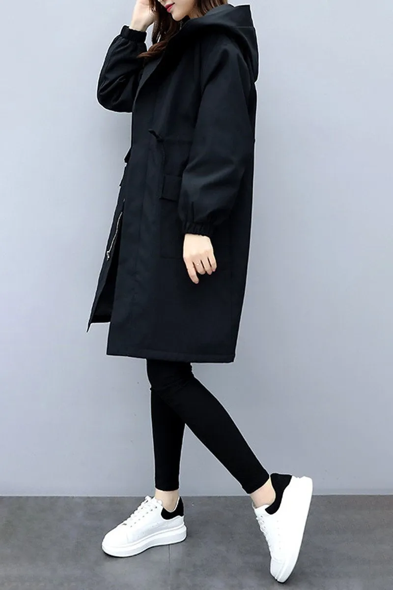 Hooded Long Jacket with Velvet Lining