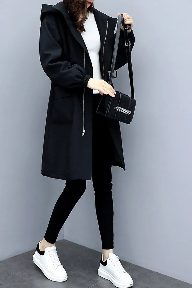 Hooded Long Jacket with Velvet Lining