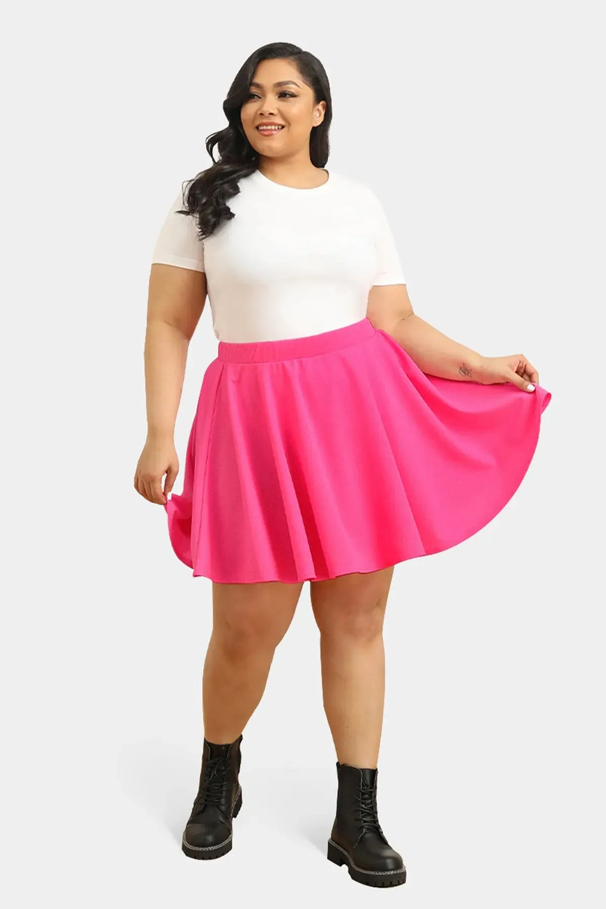 Hot Pink Pleated Elastic Waist Mini Skirt