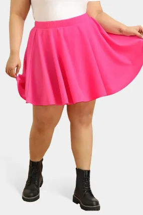 Hot Pink Pleated Elastic Waist Mini Skirt