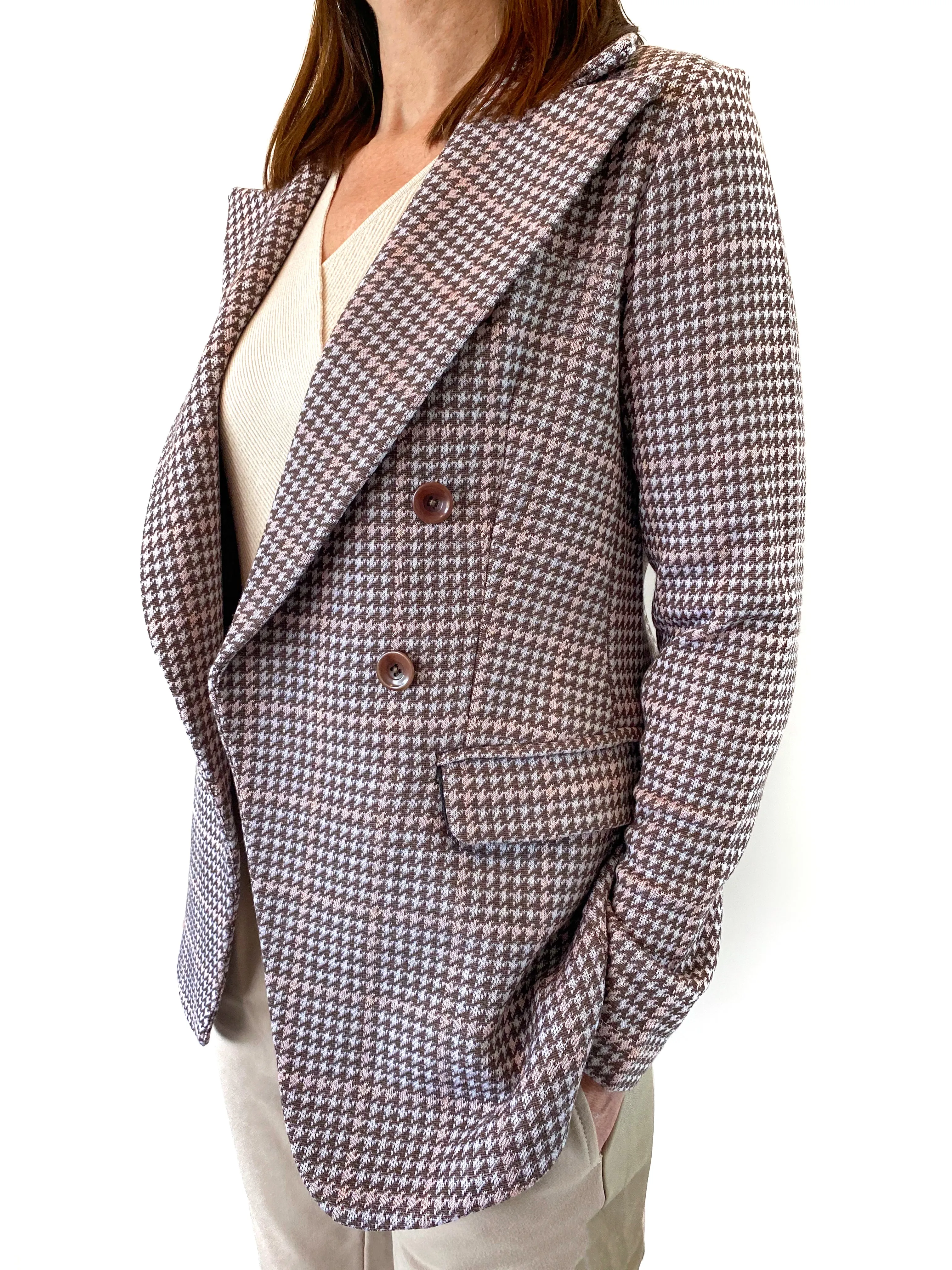 Houndstooth Knit Blazer Honey and Marshmallow