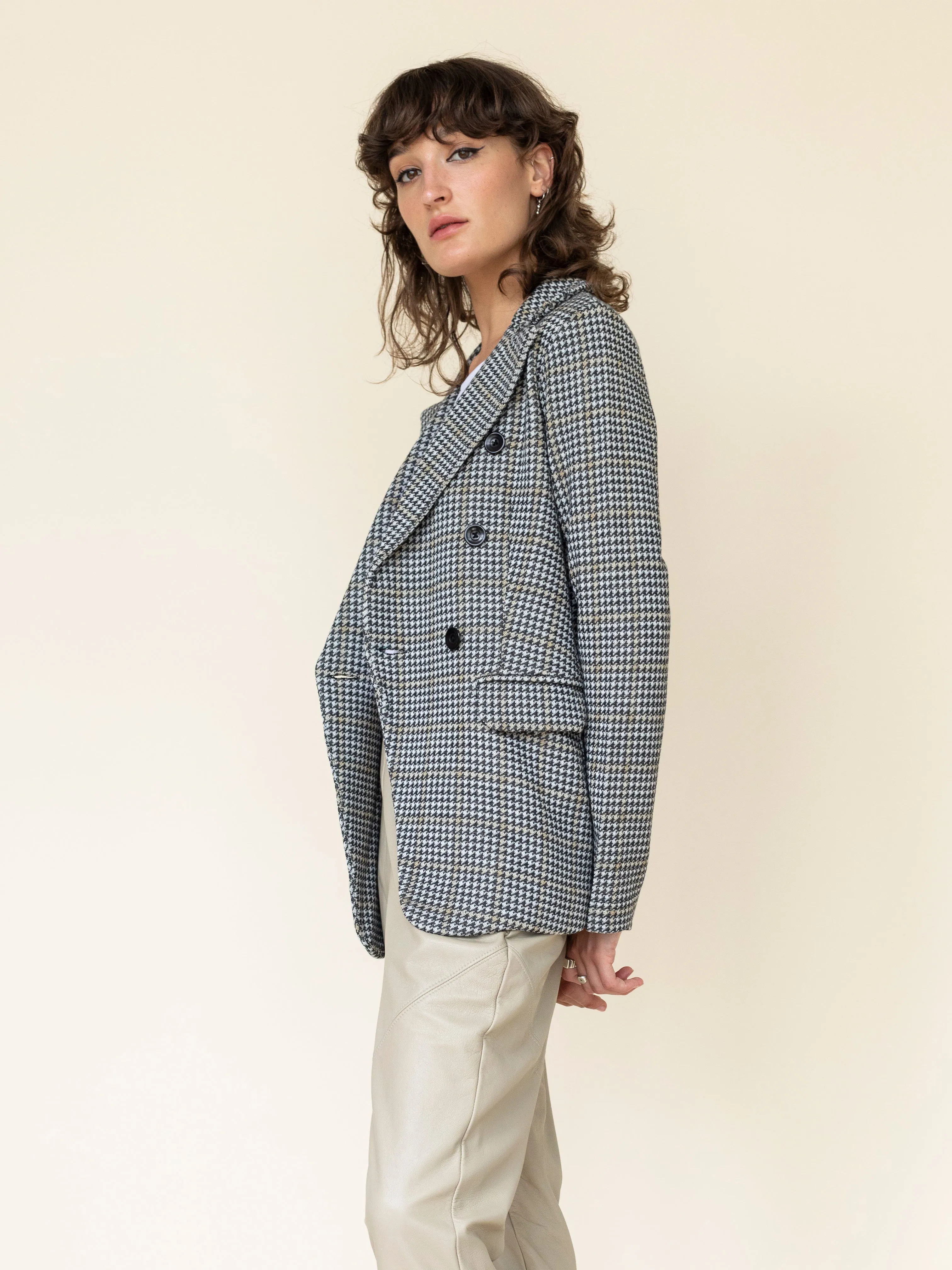 Houndstooth Knit Blazer Honey and Marshmallow