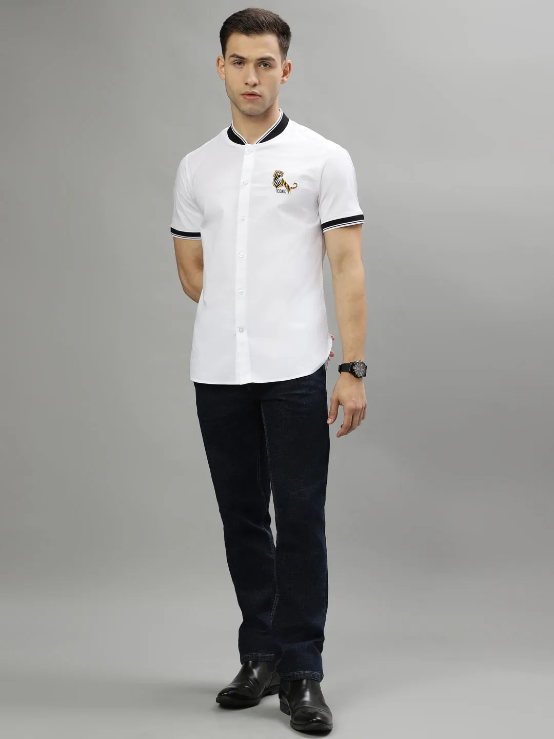 Iconic White Fashion Logo Slim Fit Shirt