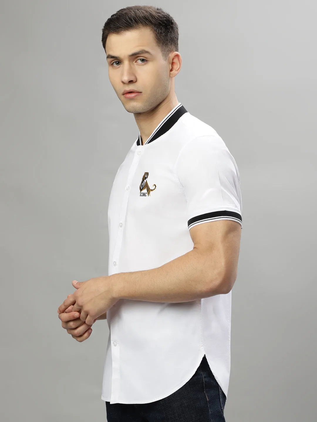 Iconic White Fashion Logo Slim Fit Shirt