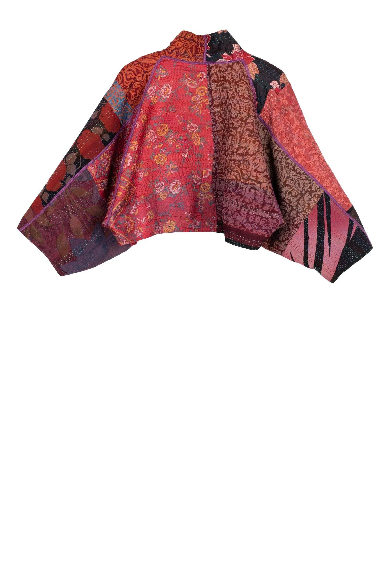 JACQUARD SILK KANTHA PUFF SLV. SHRUG - js4062-brn -