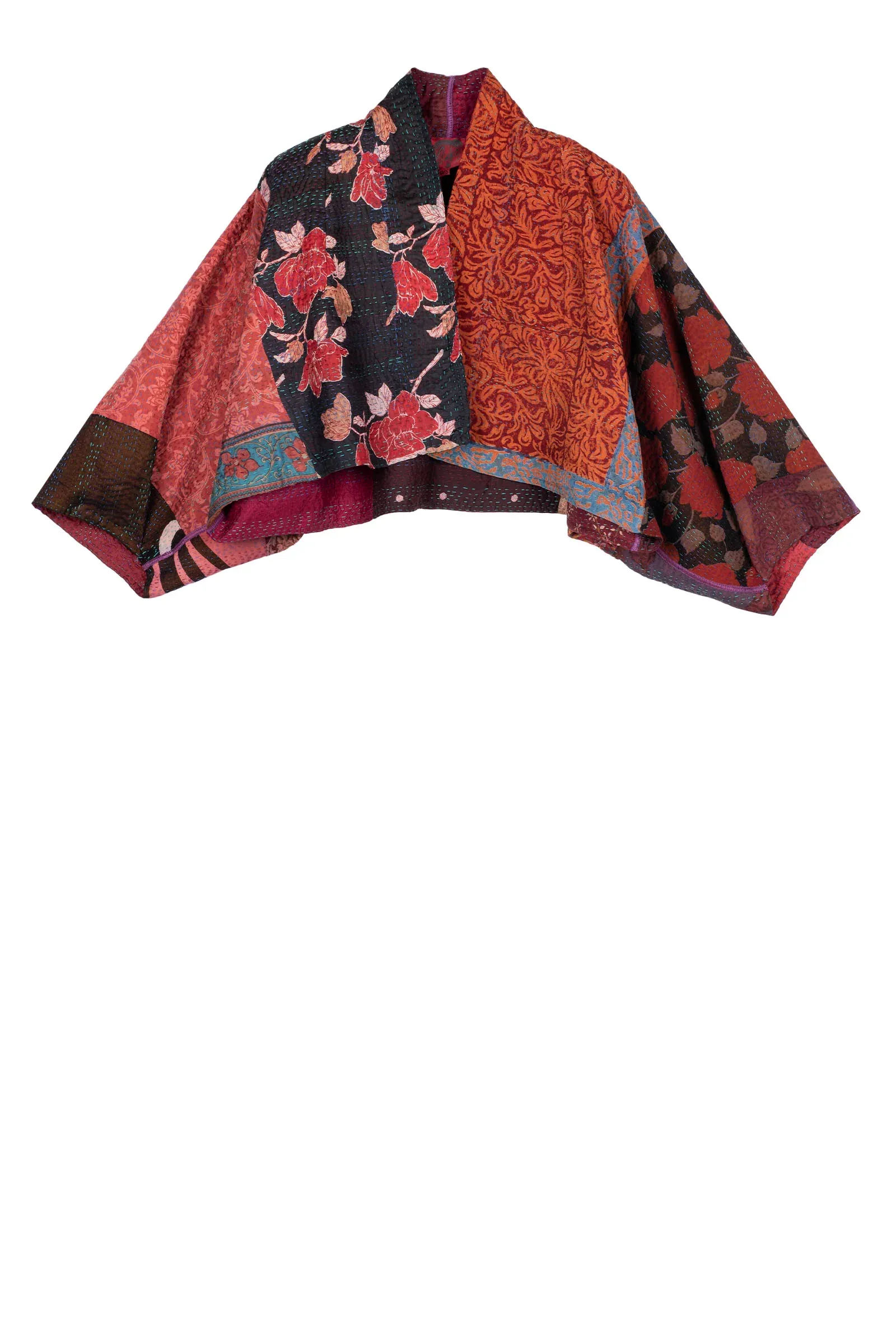 JACQUARD SILK KANTHA PUFF SLV. SHRUG - js4062-brn -