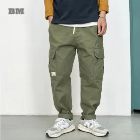 Japanese Streetwear Straight Pants - Casual Cargo Pants Army Green