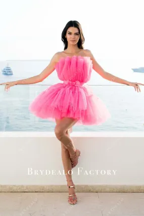 Kendall Jenner Short Ruffled Hot Pink Celebrity Party Gown