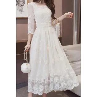 Ketty More Women Square Neck 3/4 Sleeve Embroided Dress - KMWDC2403