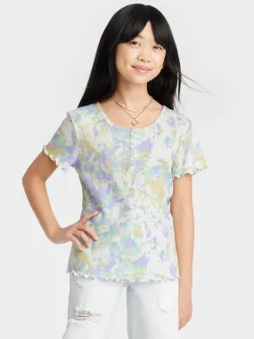 Kids Girl Tie-Dye Henley T-Shirt,Multi