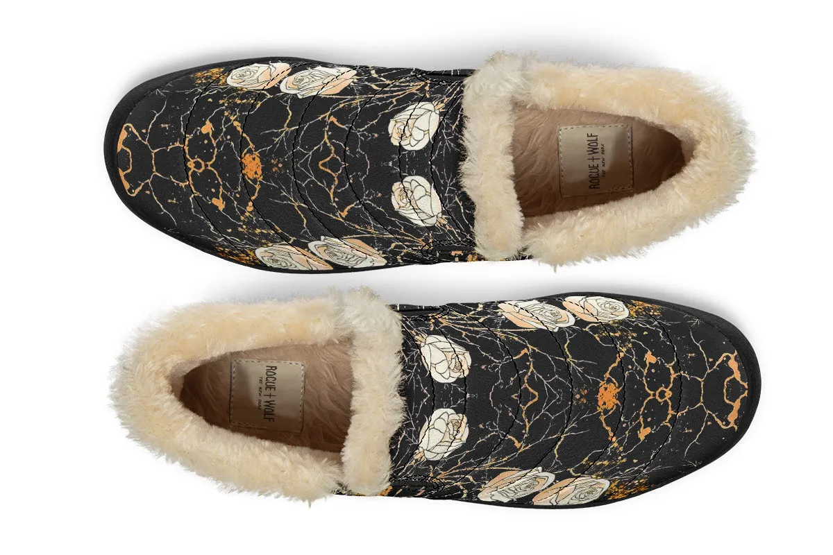 Kintsugi Rose Winter Sneakers - Warm & Easy Slip-On Shoes Lined with Vegan Wool with Anti-Slip Soles