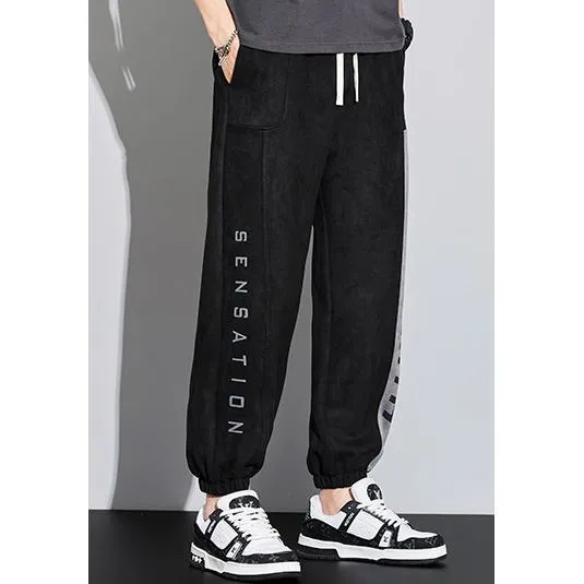 Knitted Casual Tapered Loose Fit Suede Sweatpant