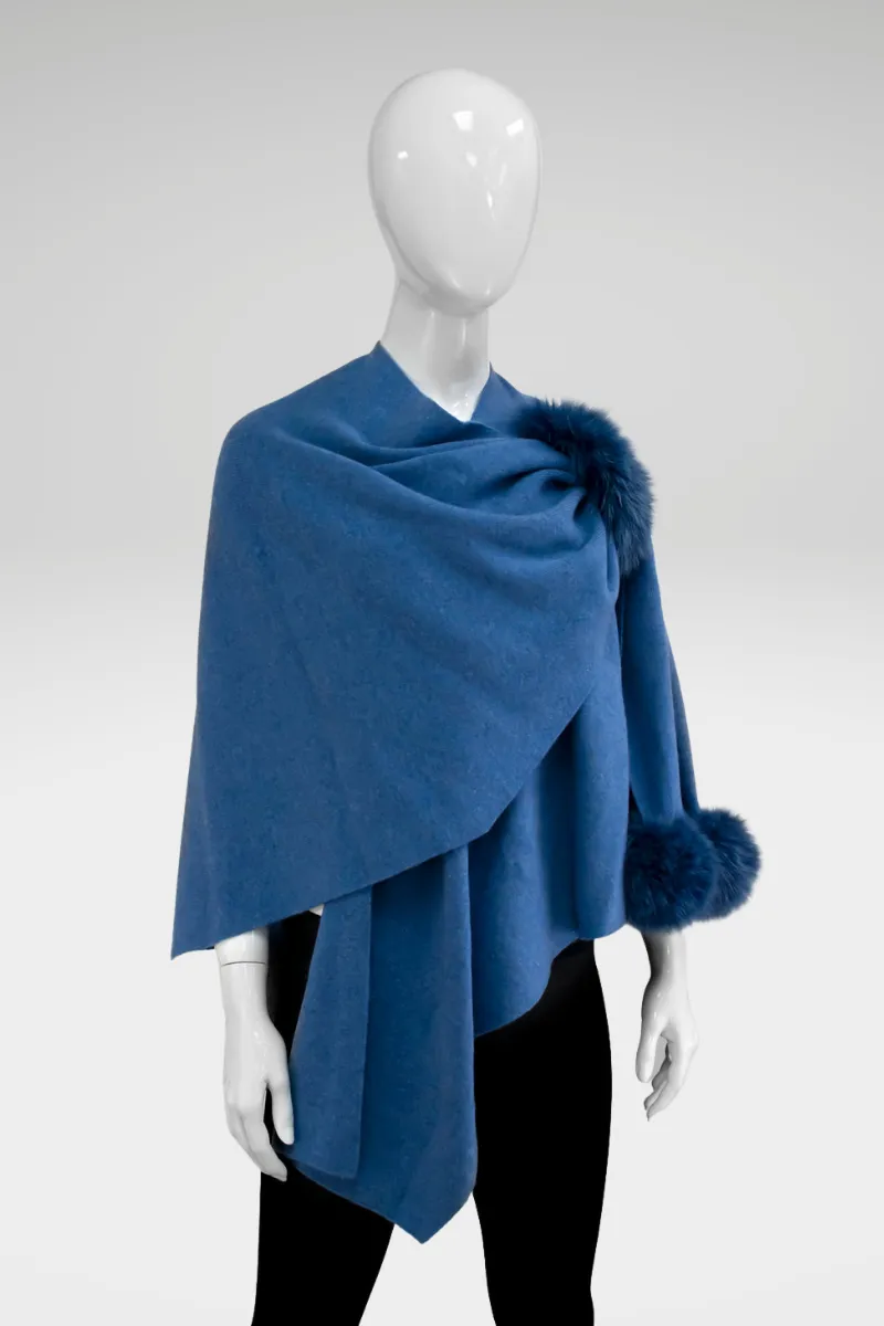 Knitted Wrap with Pull Through Loop and Fox Fur Trim