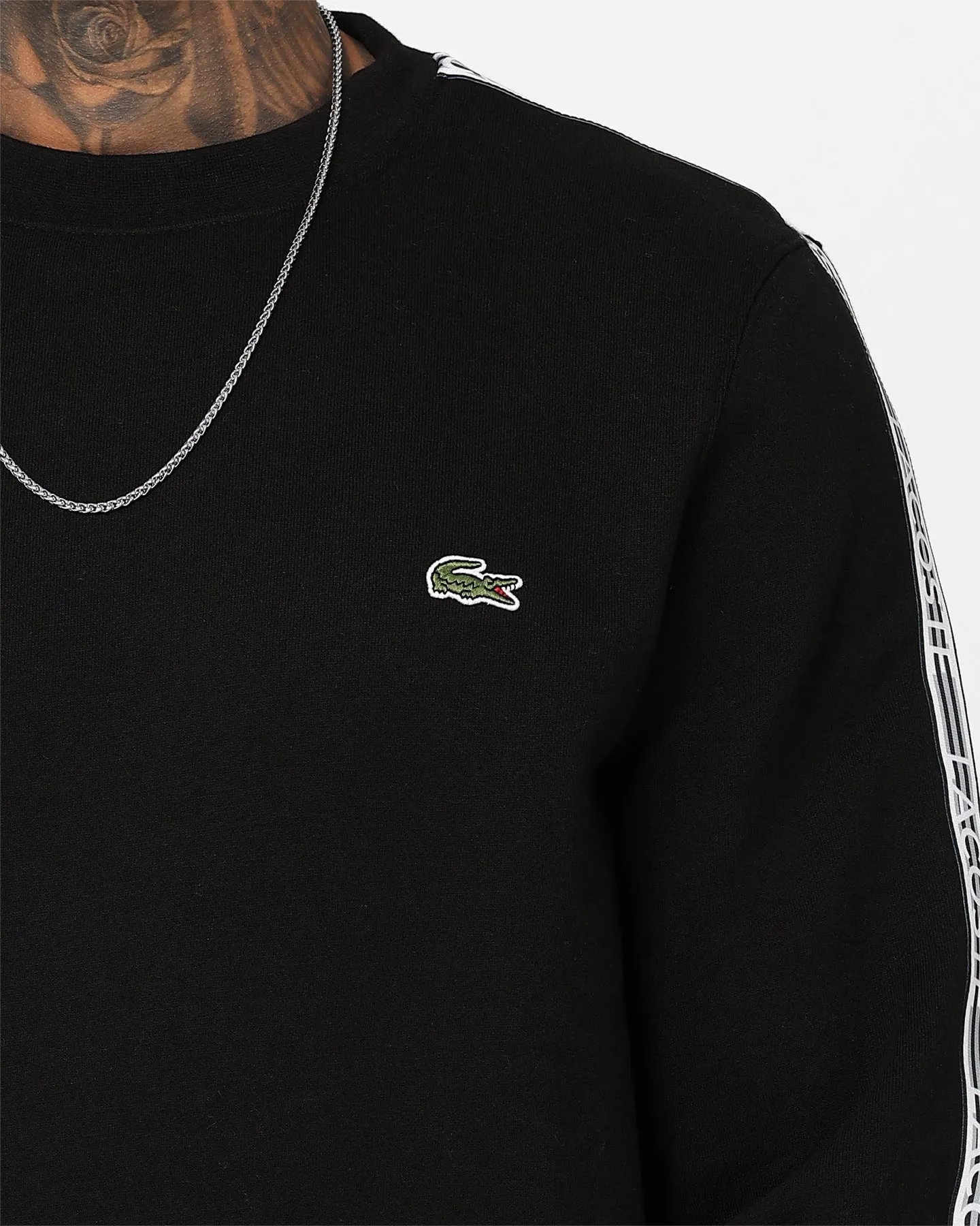 Lacoste Logo Tape Fleece Crewneck Sweatshirt Black