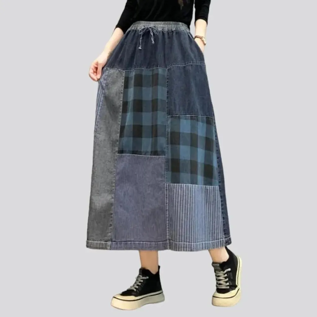 Long street denim skirt for ladies