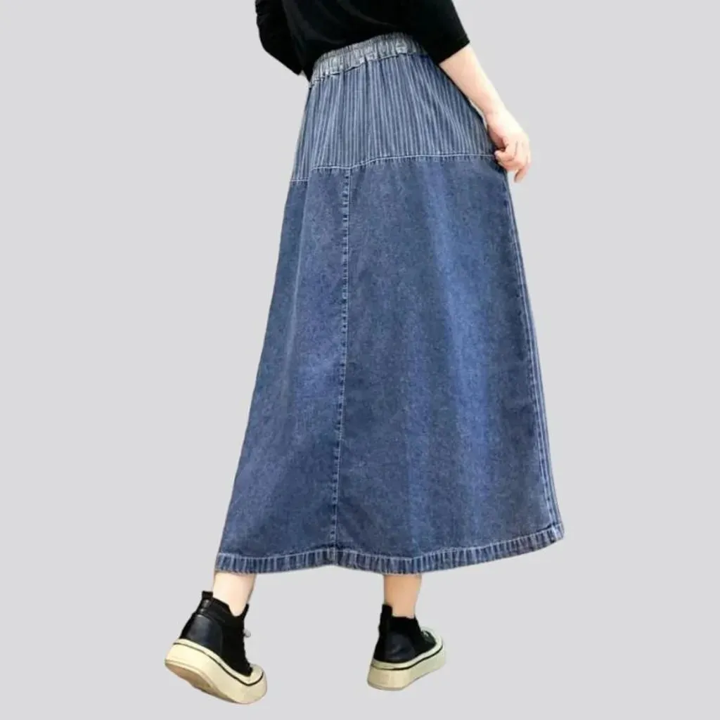 Long street denim skirt for ladies