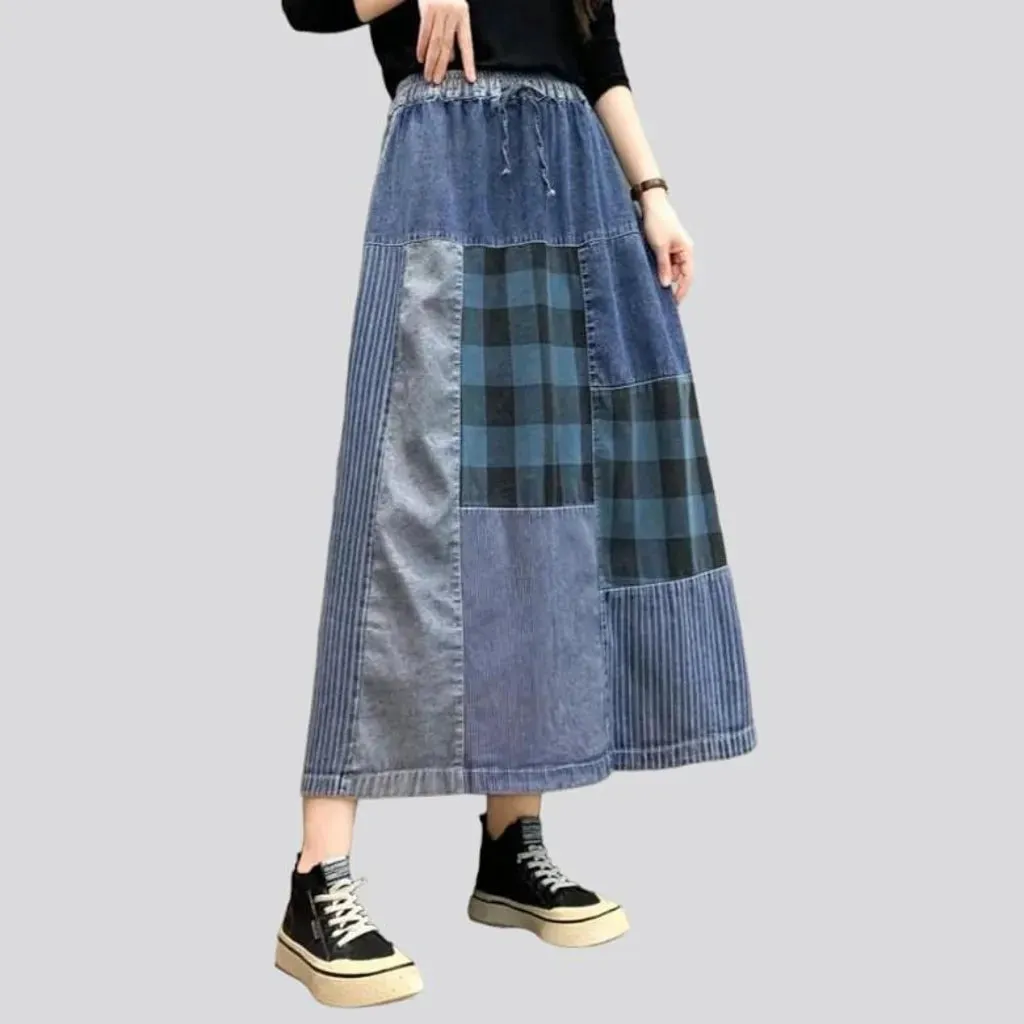 Long street denim skirt for ladies