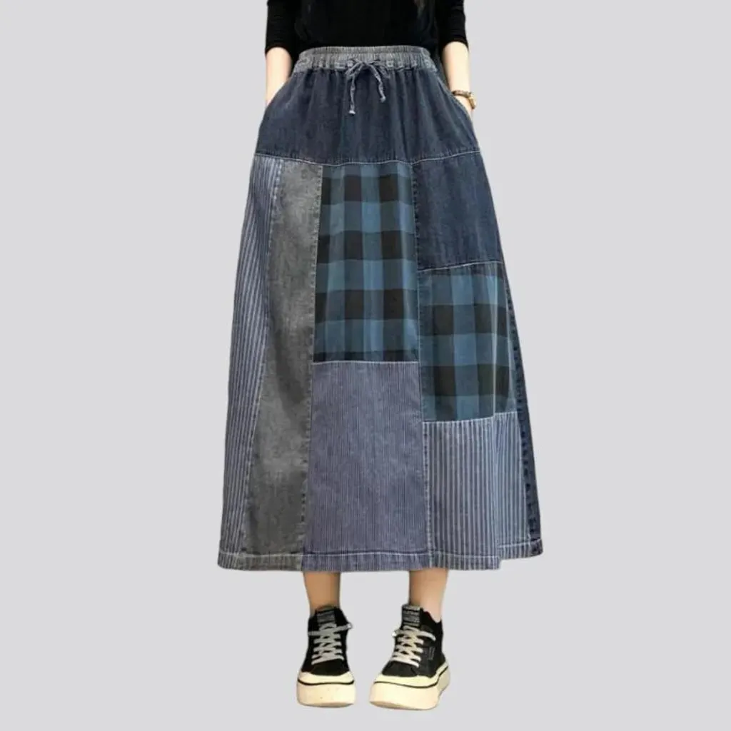 Long street denim skirt for ladies