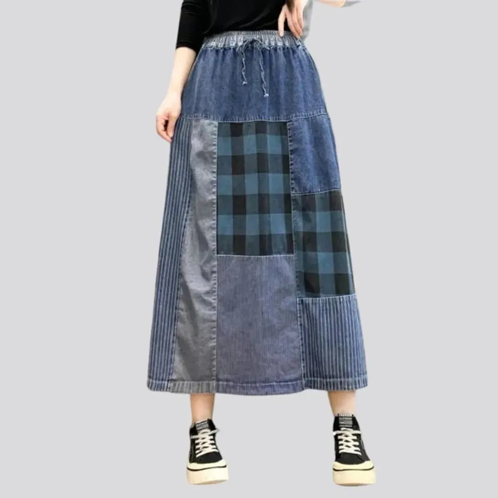 Long street denim skirt for ladies