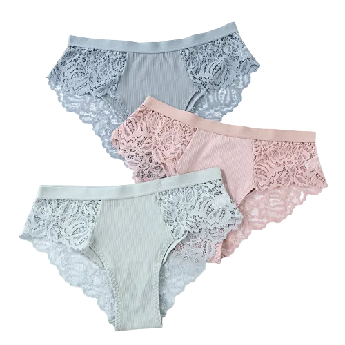 Lot de 3 Culottes féminines en coton à dentelle