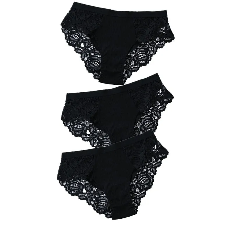 Lot de 3 Culottes féminines en coton à dentelle