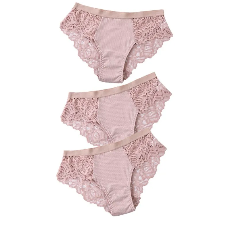 Lot de 3 Culottes féminines en coton à dentelle