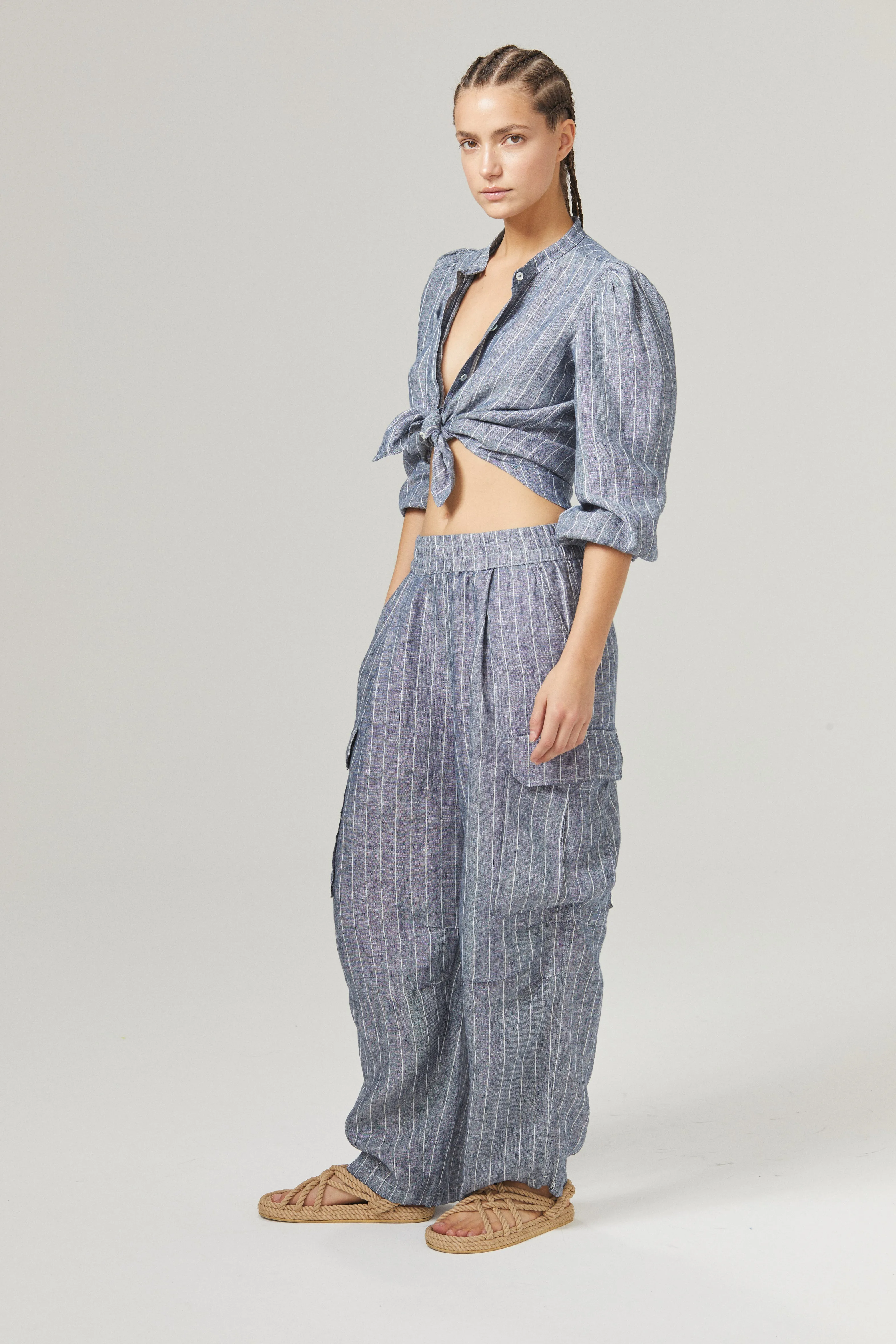 Luca Linen Pants - Navy Stripes