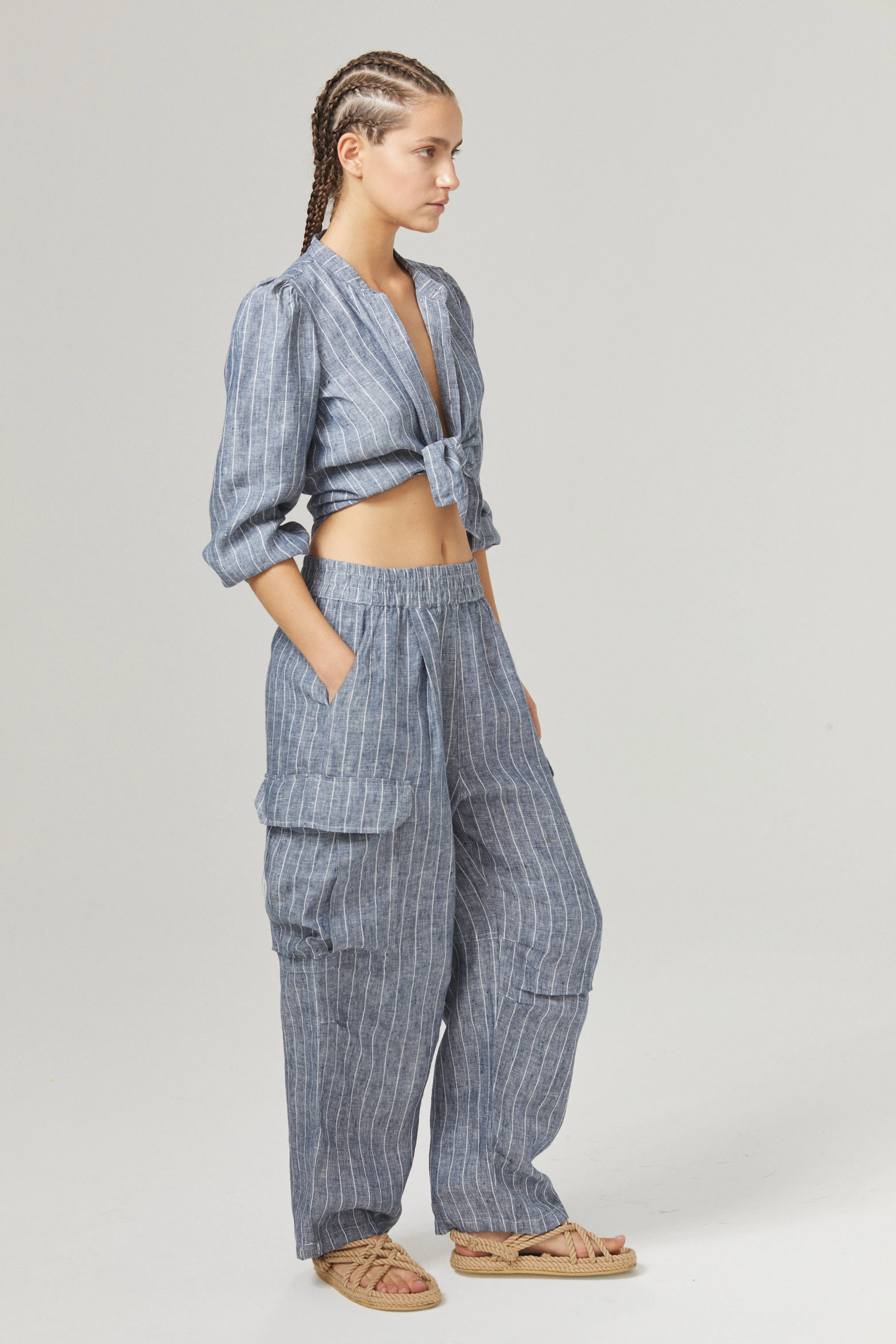 Luca Linen Pants - Navy Stripes