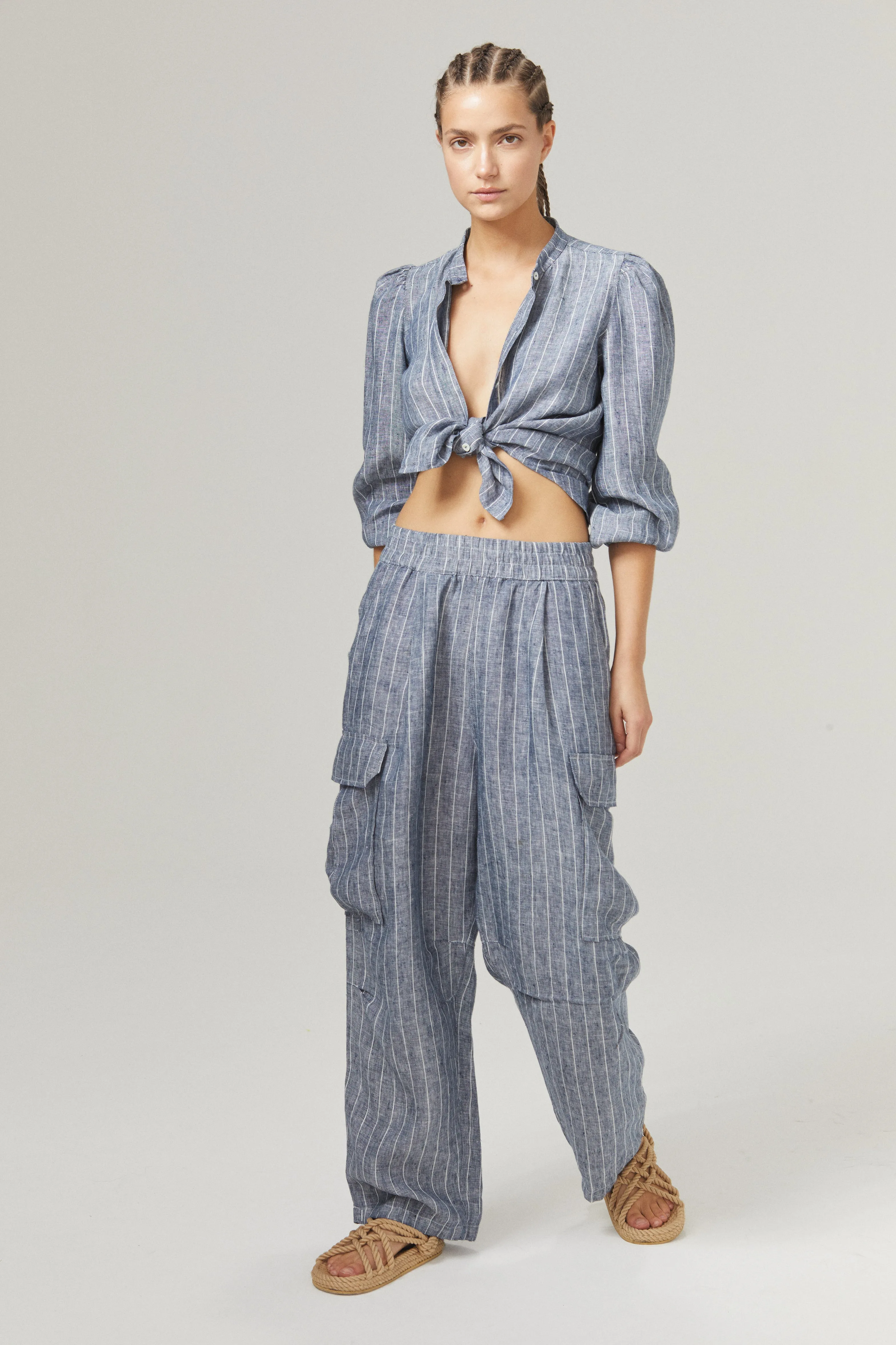 Luca Linen Pants - Navy Stripes