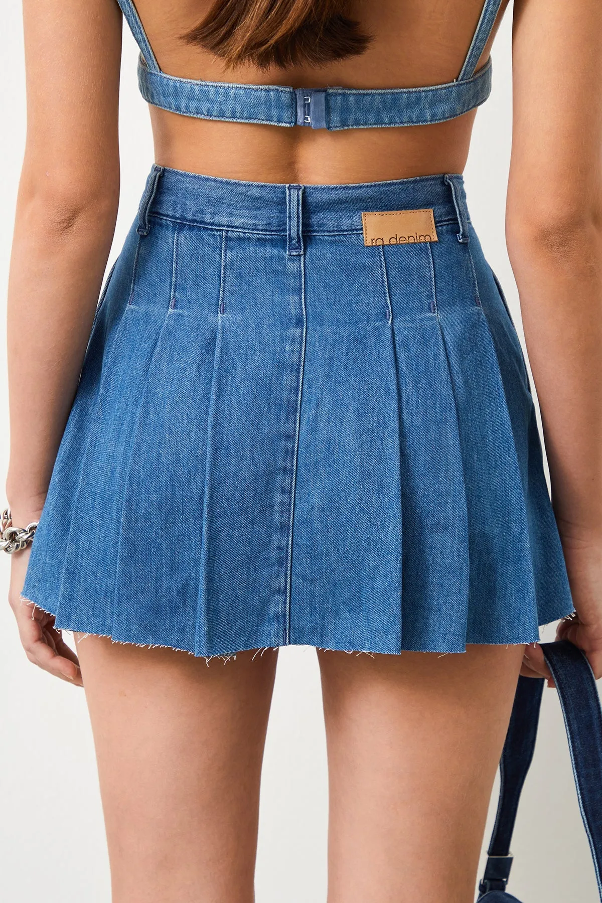 Maria Blue Pleated Women's Mini Jean Skirt