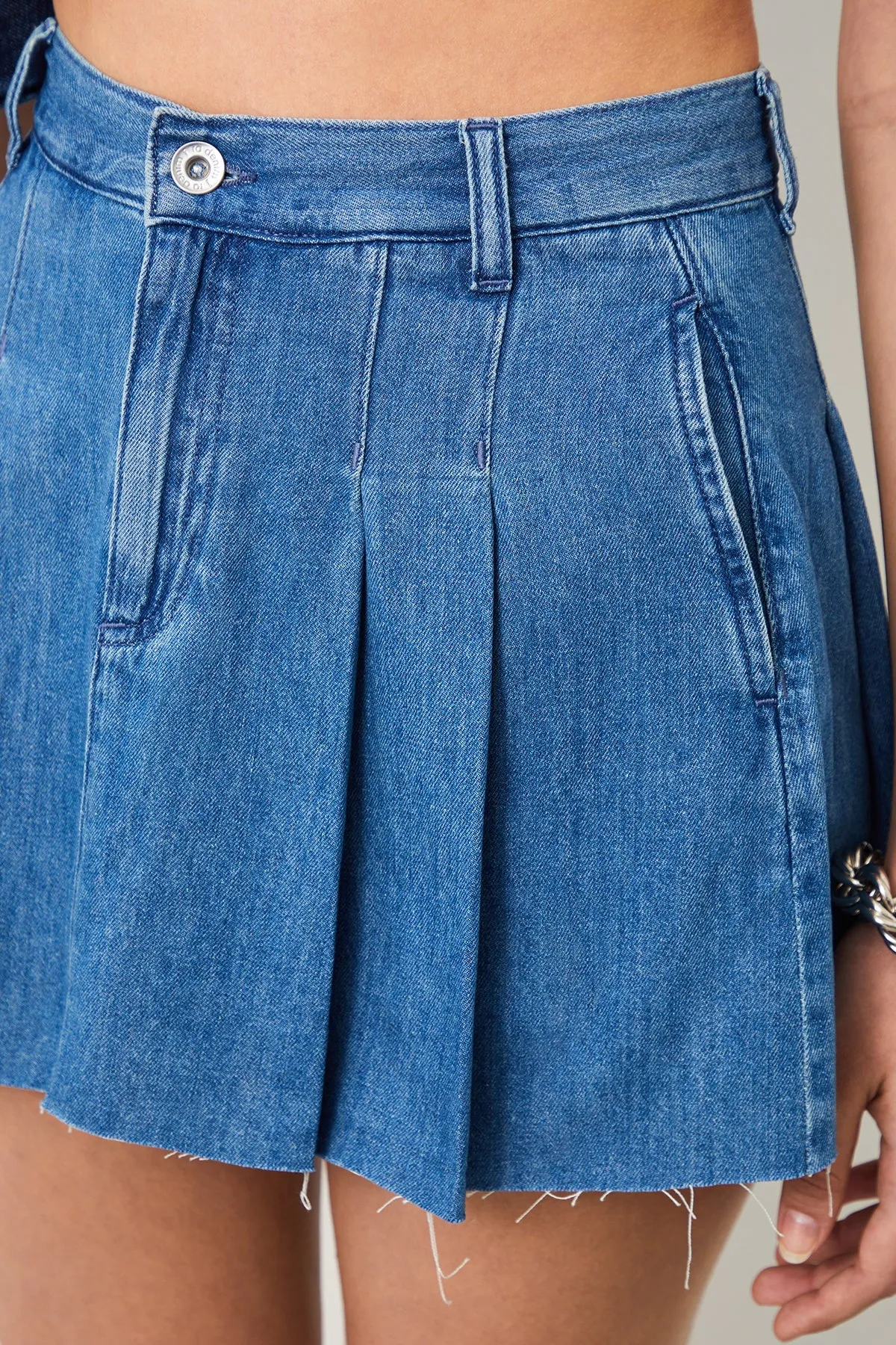 Maria Blue Pleated Women's Mini Jean Skirt