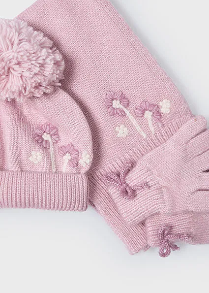 Mayoral Girls 3 Piece Set Scarf, Glove & Beanie Rosado